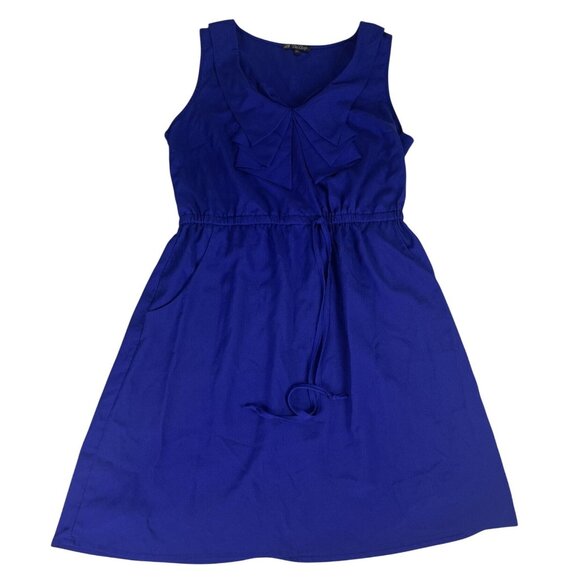 Be Bop Sleeveless A-Line Dress Women's L Blue Scoop Neck Sheer Lined Drawstring - Picture 1 of 6